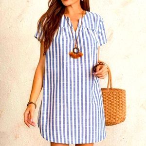Size S blue and white striped dress